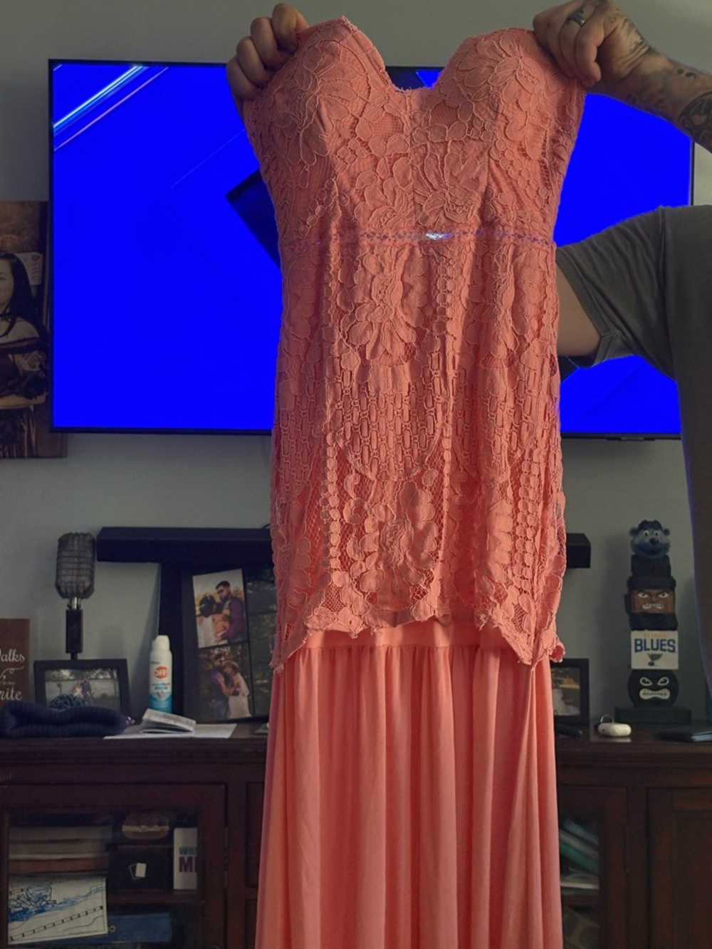 Coral Lace-Top Maxi Dress